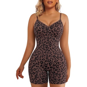image:imageSHAPERX Shapewear for Women Tummy Control Bodysuit Mid Thigh Body Shaper Shorts for a Lifted LookLeopard