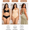 image:imageSHAPERX Womens Low Back Shapewear Bodysuit Seamless Tummy Control Backless Thong Body Shaper with Adjustable StrapsBeige