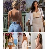 image:imageSHAPERX Womens Low Back Shapewear Bodysuit Seamless Tummy Control Backless Thong Body Shaper with Adjustable StrapsBeige