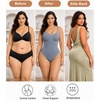 image:imageSHAPERX Womens Low Back Shapewear Bodysuit Seamless Tummy Control Backless Thong Body Shaper with Adjustable StrapsBlue