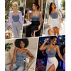 image:imageSHAPERX Womens Low Back Shapewear Bodysuit Seamless Tummy Control Backless Thong Body Shaper with Adjustable StrapsBlue