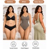 image:imageSHAPERX Womens Low Back Shapewear Bodysuit Seamless Tummy Control Backless Thong Body Shaper with Adjustable StrapsUmber