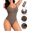 image:imageSHAPERX Womens Low Back Shapewear Bodysuit Seamless Tummy Control Backless Thong Body Shaper with Adjustable StrapsUmber
