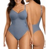 image:imageSHAPERX Womens Low Back Shapewear Bodysuit Seamless Tummy Control Backless Thong Body Shaper with Adjustable StrapsBlue