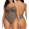 image:imageSHAPERX Womens Low Back Shapewear Bodysuit Seamless Tummy Control Backless Thong Body Shaper with Adjustable StrapsUmber