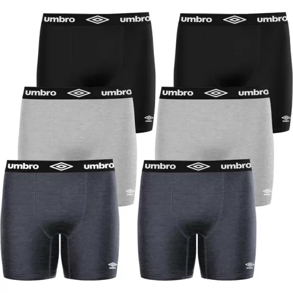 Umbro Performance Boxer Briefs for Men Pack of 6 - Breathable Comfortable Mens Boxer Briefs, Moisture Wicking Mens Underwear