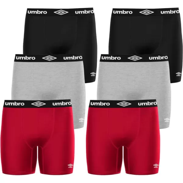 Umbro Performance Boxer Briefs for Men Pack of 6 - Breathable Comfortable Mens Boxer Briefs, Moisture Wicking Mens Underwear
