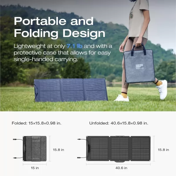 EF ECOFLOW 60W Portable Solar Panel for Power Stations, Camping, Backup Lightweight Foldable Solar Panel with Supporting Stand, High 23.4% Converting Monocrystalline Cells IP68 Waterproof