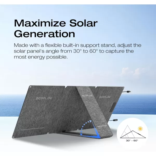 EF ECOFLOW 60W Portable Solar Panel for Power Stations, Camping, Backup Lightweight Foldable Solar Panel with Supporting Stand, High 23.4% Converting Monocrystalline Cells IP68 Waterproof