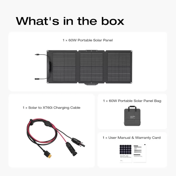 EF ECOFLOW 60W Portable Solar Panel for Power Stations, Camping, Backup Lightweight Foldable Solar Panel with Supporting Stand, High 23.4% Converting Monocrystalline Cells IP68 Waterproof