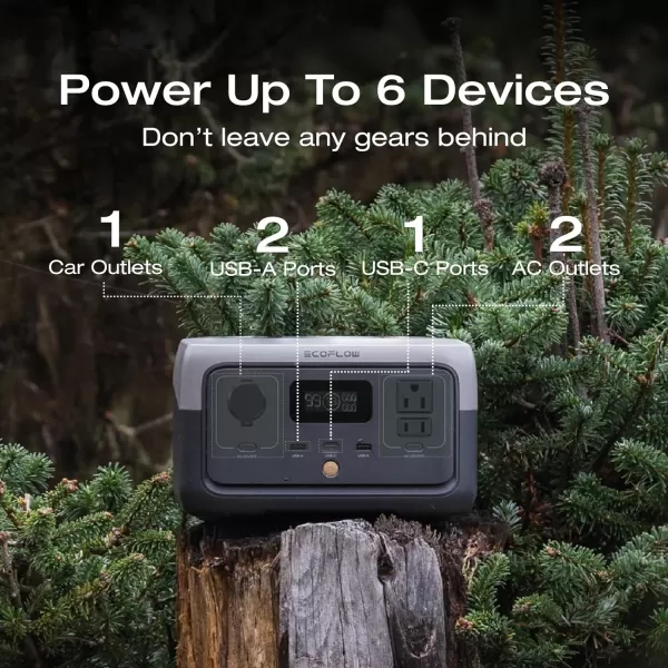 EF ECOFLOW Portable Power Station RIVER 2, 256Wh LiFePO4 Battery/ 1 Hour Fast Charging, 2 Up to 600W AC Outlets, Solar Generator  for Outdoor Camping/RVs/Home Use