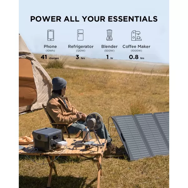 EF ECOFLOW Portable Power Station RIVER 2 Max, 512Wh LiFePO4 Battery/ 1 Hour Fast Charging, Up To 1000W Output Solar Generator  for Outdoor Camping/RVs/Home Use Black