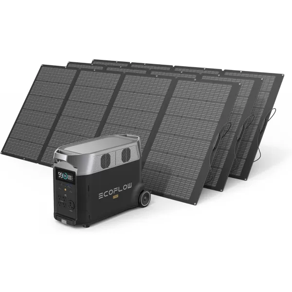 EF ECOFLOW Solar Generator 120V/3.6kWh DELTA Pro with 3x400W Portable Solar Panel, 23% High-Efficiency, 5 AC Outlets, 3600-4500W, Portable Power Station for Home Use Emergency Blackout Camping RV