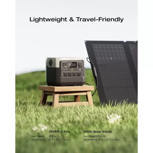 EF ECOFLOW Solar Generator RIVER 2 Pro 768Wh LiFePO4 Battery with 220W Solar Panel, 4x800W AC Outlets , Portable Power Station for Home Backup Outdoors Camping RV Emergency