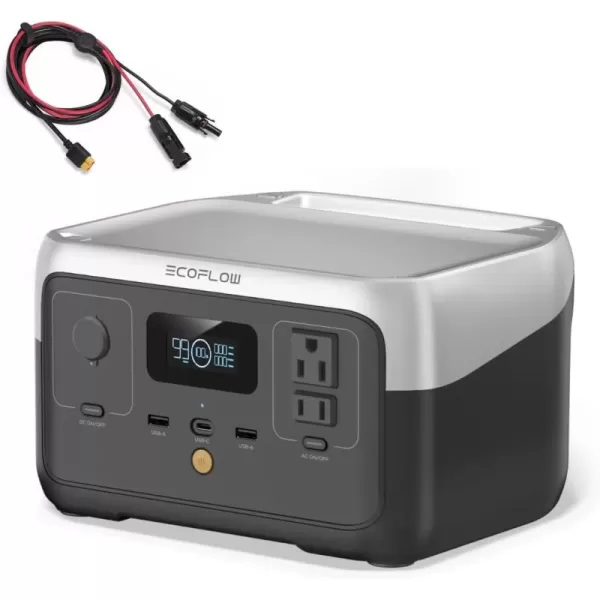 EF ECOFLOW Portable Power Station RIVER 2, 256Wh LiFePO4 Battery/ 1 Hour Fast Charging, 2 Up to 600W AC Outlets, Solar Generator  for Outdoor Camping/RVs/Home Use