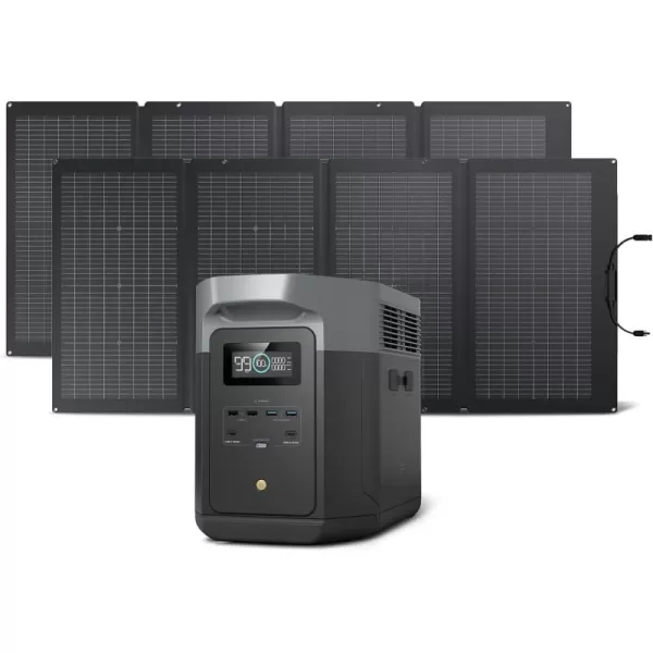 EF ECOFLOW Solar Generator DELTA 2 Max 2048Wh With 400W Solar Panel, LFP Battery Portable Power Station Up to 3400W AC Output Fast Charging 0-80% in 43 Min solar powered generator For Camping, RV