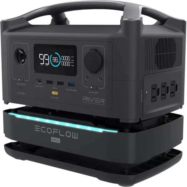 EF ECOFLOW Portable Power Station RIVER 2 Max 500, 499Wh LiFePO4 Battery/ 1 Hour Fast Charging, Up To 1000W Output Solar Generator  for Outdoor Camping/RVs/Home Use