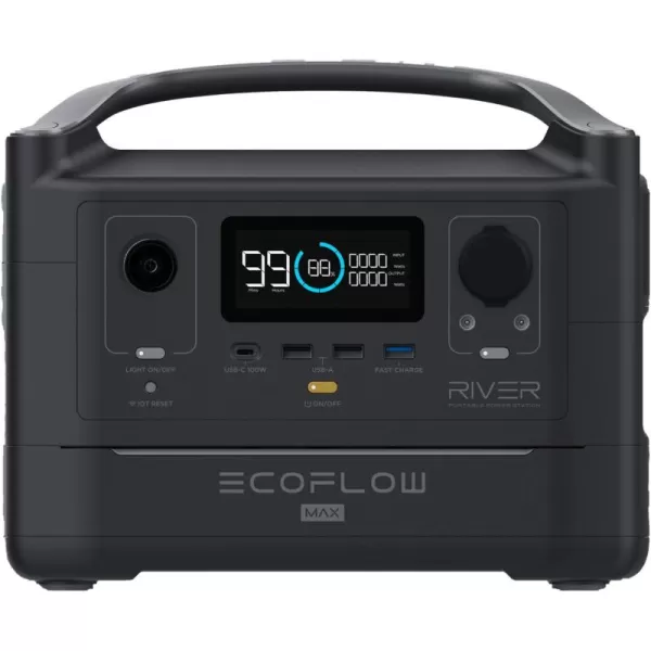 EF ECOFLOW Portable Power Station RIVER 2 Max 500, 499Wh LiFePO4 Battery/ 1 Hour Fast Charging, Up To 1000W Output Solar Generator  for Outdoor Camping/RVs/Home Use