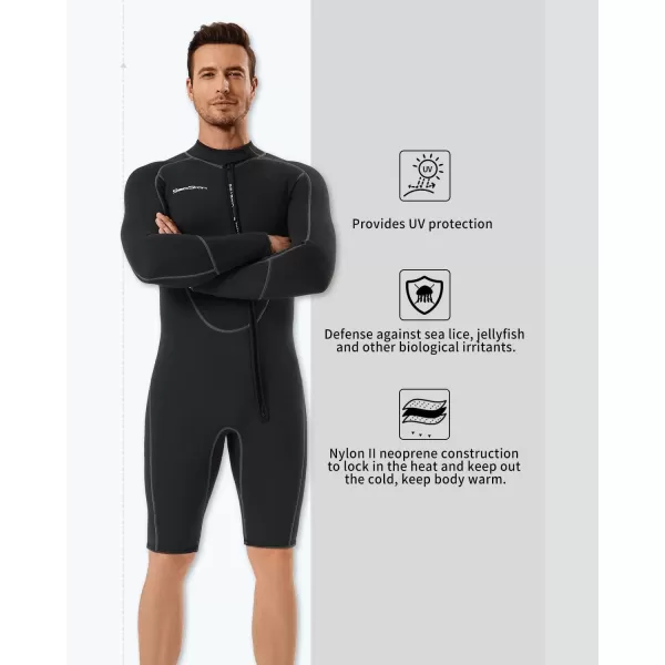 Seaskin 3mm Long Sleeve Shorty Wetsuit for Mens