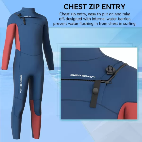 Seaskin Kids Surfing Wetsuit 3/2mm Chest Zip Full Wetsuit Super Stretch