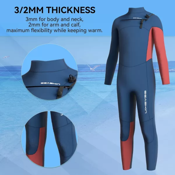 Seaskin Kids Surfing Wetsuit 3/2mm Chest Zip Full Wetsuit Super Stretch