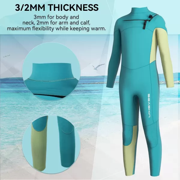 Seaskin Kids Surfing Wetsuit 3/2mm Chest Zip Full Wetsuit Super Stretch