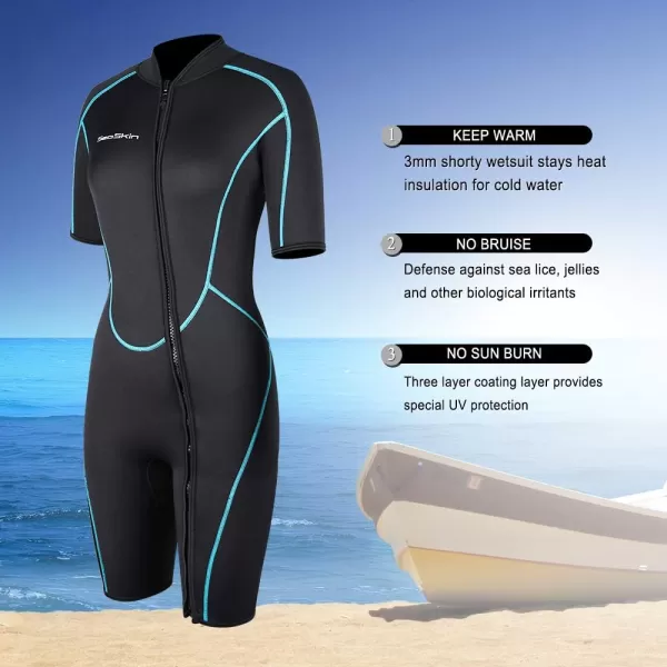 Seaskin Mens 3mm Shorty Wetsuit Womens, Full Body Diving Suit Front Zip Wetsuit for Diving Snorkeling Surfing Swimming