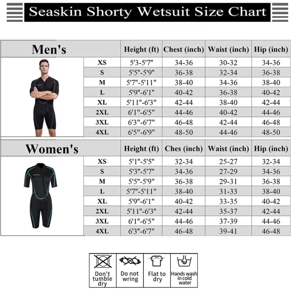 Seaskin Mens 3mm Shorty Wetsuit Womens, Full Body Diving Suit Front Zip Wetsuit for Diving Snorkeling Surfing Swimming