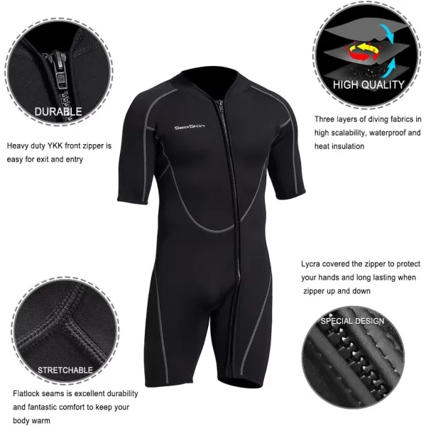 Seaskin Mens 3mm Shorty Wetsuit Womens, Full Body Diving Suit Front Zip Wetsuit for Diving Snorkeling Surfing Swimming