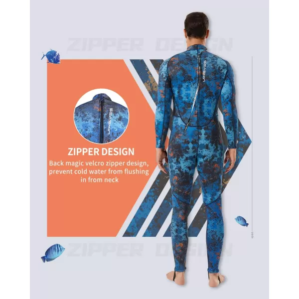 Seaskin Spearfishing Wetsuit for Mens, 1.5mm 3mm Neoprene Camo Full Body Diving Suits for Snorkeling Swimming