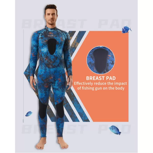 Seaskin Spearfishing Wetsuit for Mens, 1.5mm 3mm Neoprene Camo Full Body Diving Suits for Snorkeling Swimming