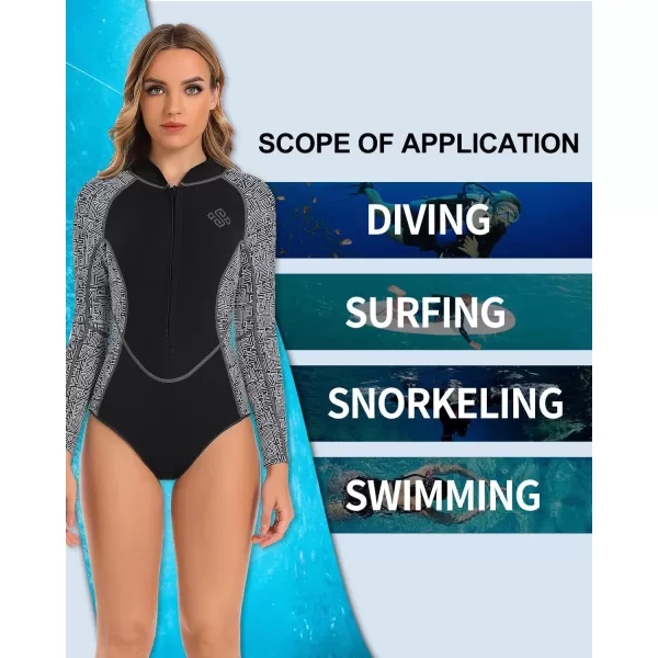 Seaskin Womens One Piece Long Sleeves Shorty Wetsuit 2mm