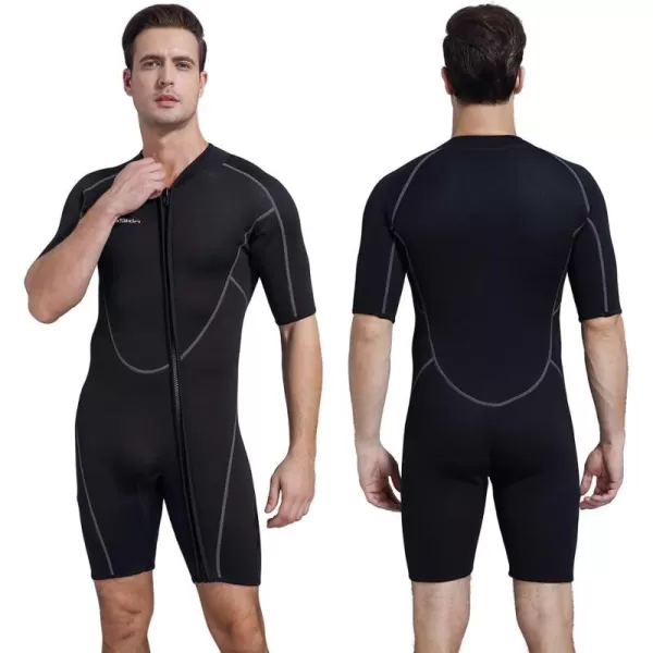 Seaskin Mens 3mm Shorty Wetsuit Womens, Full Body Diving Suit Front Zip Wetsuit for Diving Snorkeling Surfing Swimming