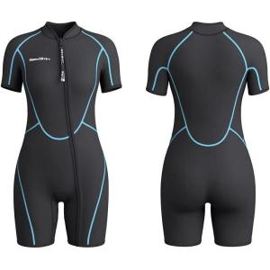 imageSeaskin Mens 3mm Shorty Wetsuit Womens Full Body Diving Suit Front Zip Wetsuit for Diving Snorkeling Kayaking SwimmingWomens Shorty