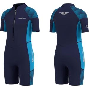 imageSeaskin Kids Wetsuit for Boys Girls Toddler 2mm Front Zip Thermal Swimsuits Shorty Diving SuitsBlue