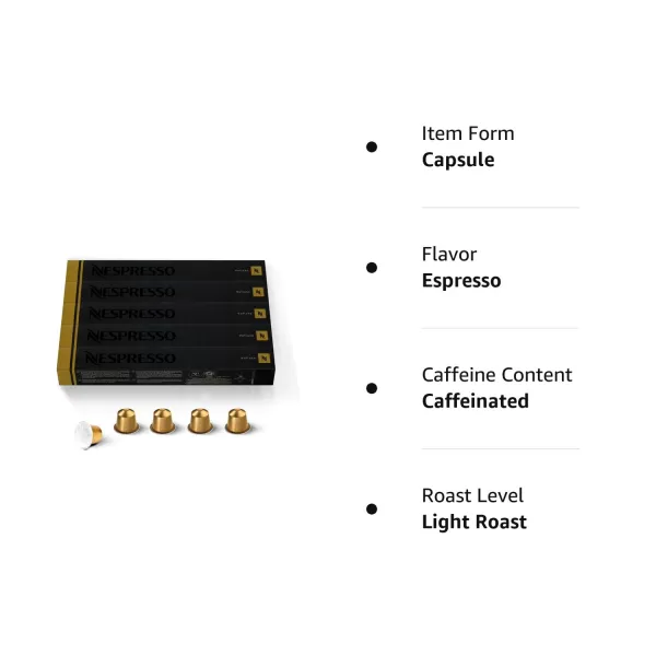 Nespresso Capsules OriginalLine, Cosi, Mild Roast Espresso Coffee, 50 Count Coffee Pods, Brews 1.35oz 