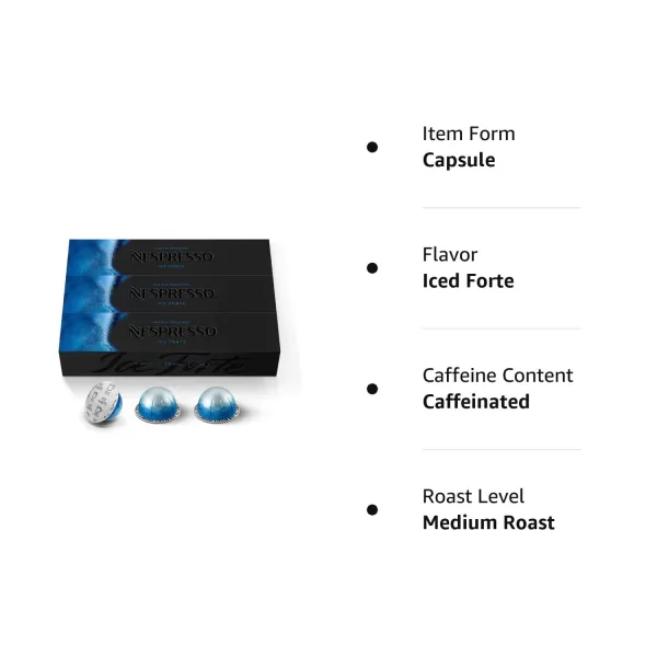 Nespresso Capsules OriginalLine, Ice Forte, 30-Count Espresso Coffee Pods, Brews 7.77 fl. oz.
