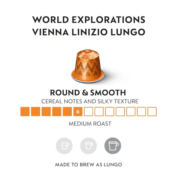 Nespresso Capsules OriginalLine, Vienna Linizio Lungo, Mild Roast Coffee, 50 Count Coffee Pods, Brews 3.7 Ounce 