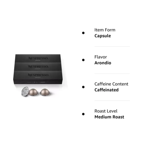 Nespresso Capsules Vertuo, Arondio Gran Lungo Americano, Medium Roast Coffee, 30-Count Coffee Pods, Brews 5oz