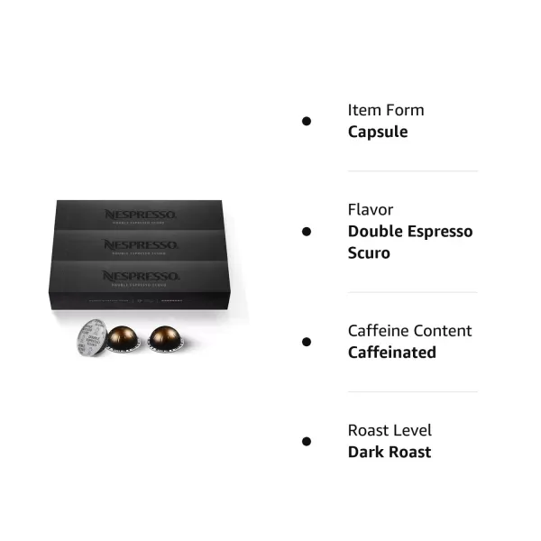 Nespresso Capsules Vertuo, Double Espresso Scuro, Dark Roast Espresso Coffee, 40-Count Coffee Pods, Brews 2.7oz