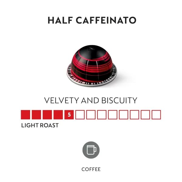 Nespresso Capsules Vertuo, Half Caffeinato, Mild Roast Coffee, 30-Count Coffee Pods, Brews 7.77 fl. oz.