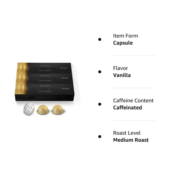 Nespresso Capsules Vertuo, Sweet Vanilla, Medium Roast Coffee, 30 Count Coffee Pods