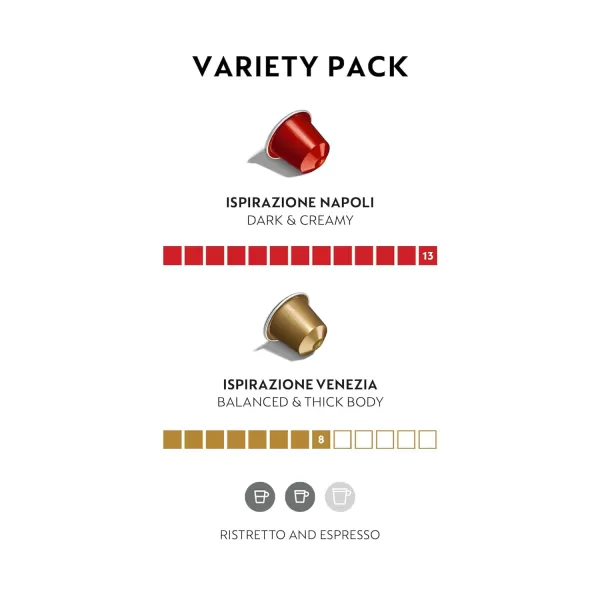 Nespresso Cpasules OriginalLine, Napoli and Venezia, Medium and Dark Roast Espresso Coffee 50 Count Espresso Coffee Pods, Brews 1.35oz