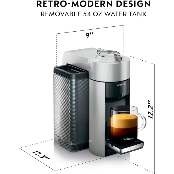 Nespresso Vertuo Coffee and Espresso Machine by De'Longhi with Milk Frother, Silver