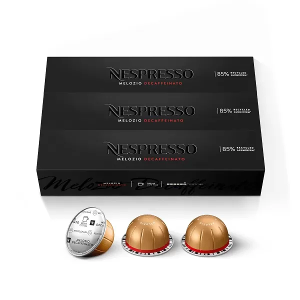 Nespresso Vertuo Melozio Decaffeinato, Medium Roast Espresso, 40 Count Coffee Capsules)
