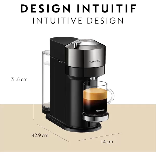 Nespresso Vertuo Next Deluxe Coffee and Espresso Maker, Pure Chrome with Aeroccino Milk Frother,1.1 liter, Black,Dark Chrome