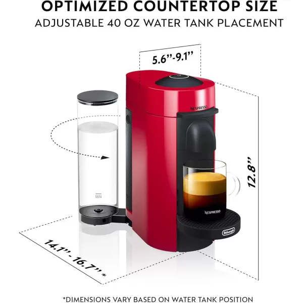 Nespresso VertuoPlus Coffee and Espresso Machine by De'Longhi with Aeroccino Milk Frother,Cherry Red