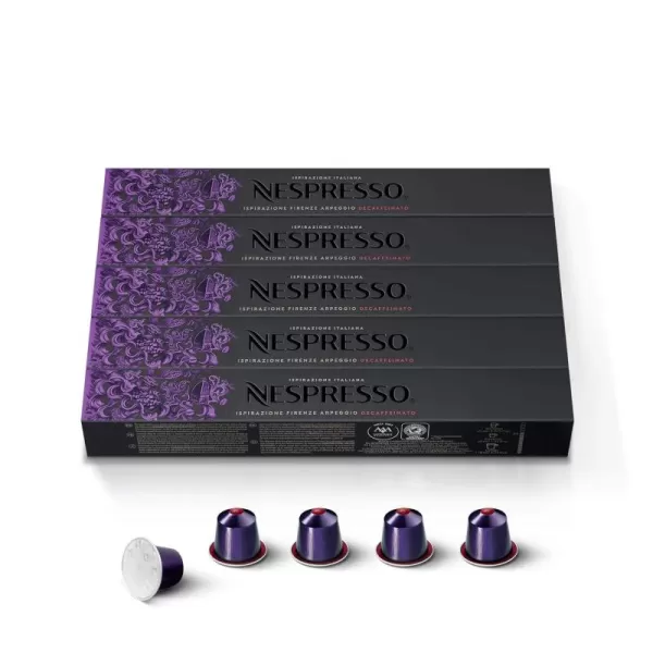Nespresso Capsules OriginalLine Arpeggio Decaffeinato, Dark Roast Coffee, Coffee Pods, Brews, Dark Roast Espresso, 10 Count 