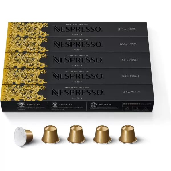 Nespresso Capsules OriginalLine, Roma Intenso, Medium Roast Coffee, 50 Count Coffee Pods, Brews 1.35oz 