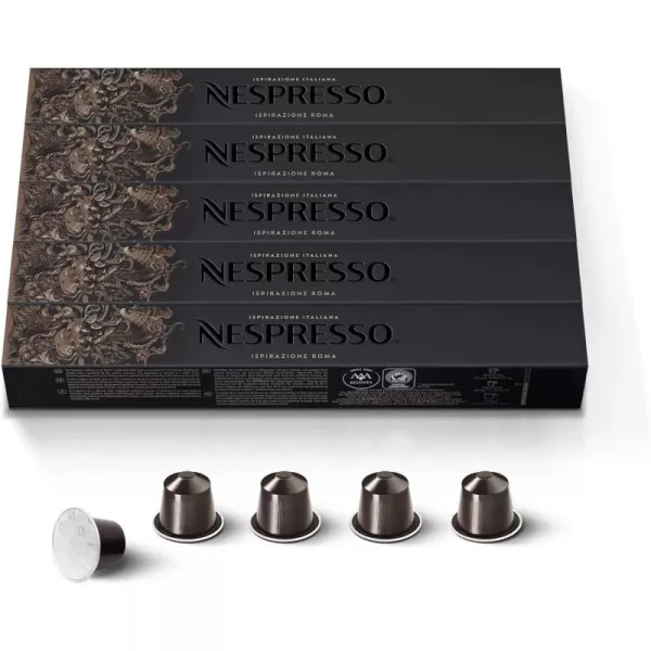 Nespresso Capsules OriginalLine, Roma Intenso, Medium Roast Coffee, 50 Count Coffee Pods, Brews 1.35oz 